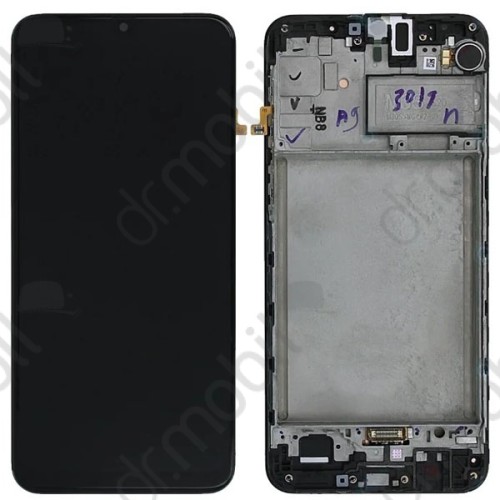 Kijelző Samsung Galaxy A21 (SM-A210F) előlap + LCD kijelző + érintőpanel komplett kerettel fekete GH82-22988A (SI)